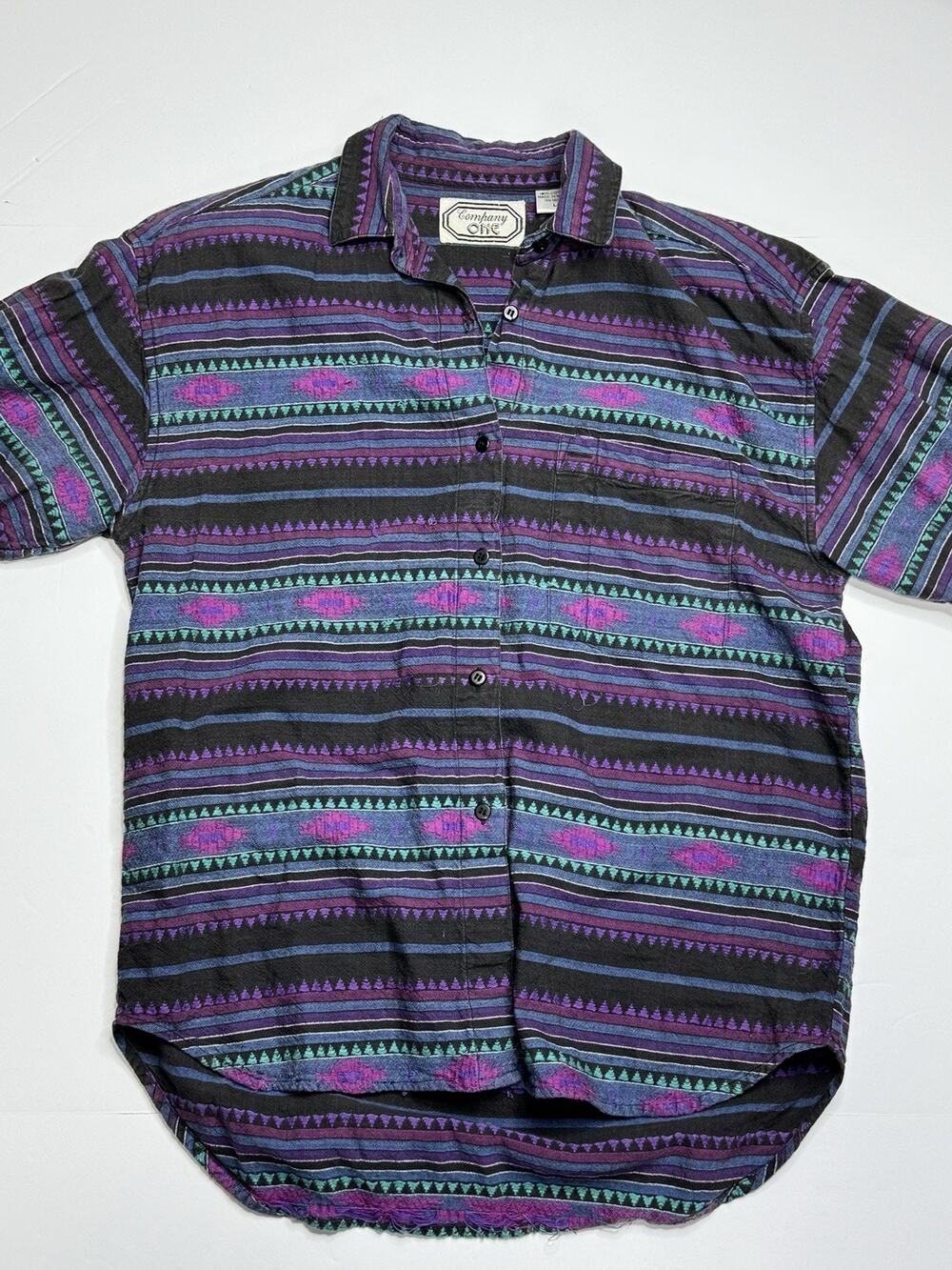 Vintage 90s Company One Shirt Womens L Nepal Tribal Southwest Aztec Button Up